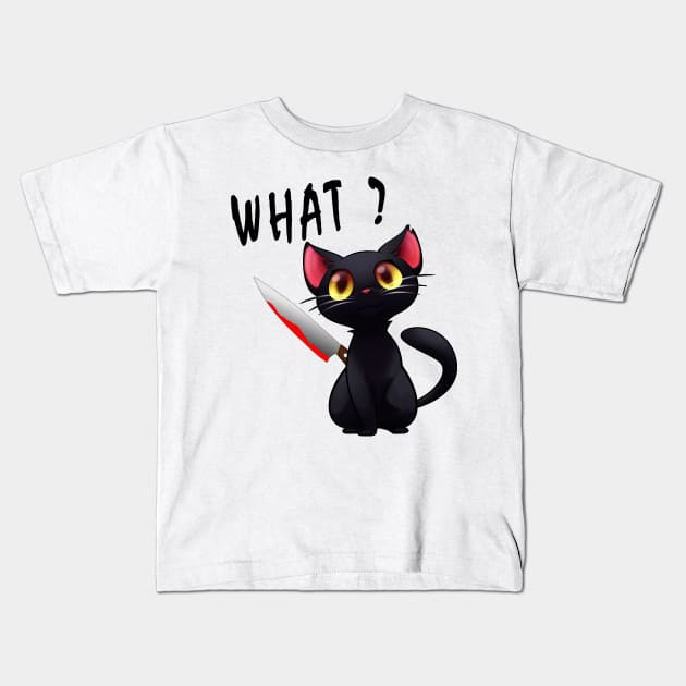 cut black cat with bloody knife Kids T-Shirt by salah_698